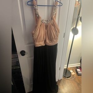 Black & Coral/cream evening gown